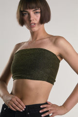 Black-Silver-Glitter Bandeau Crop-Top
