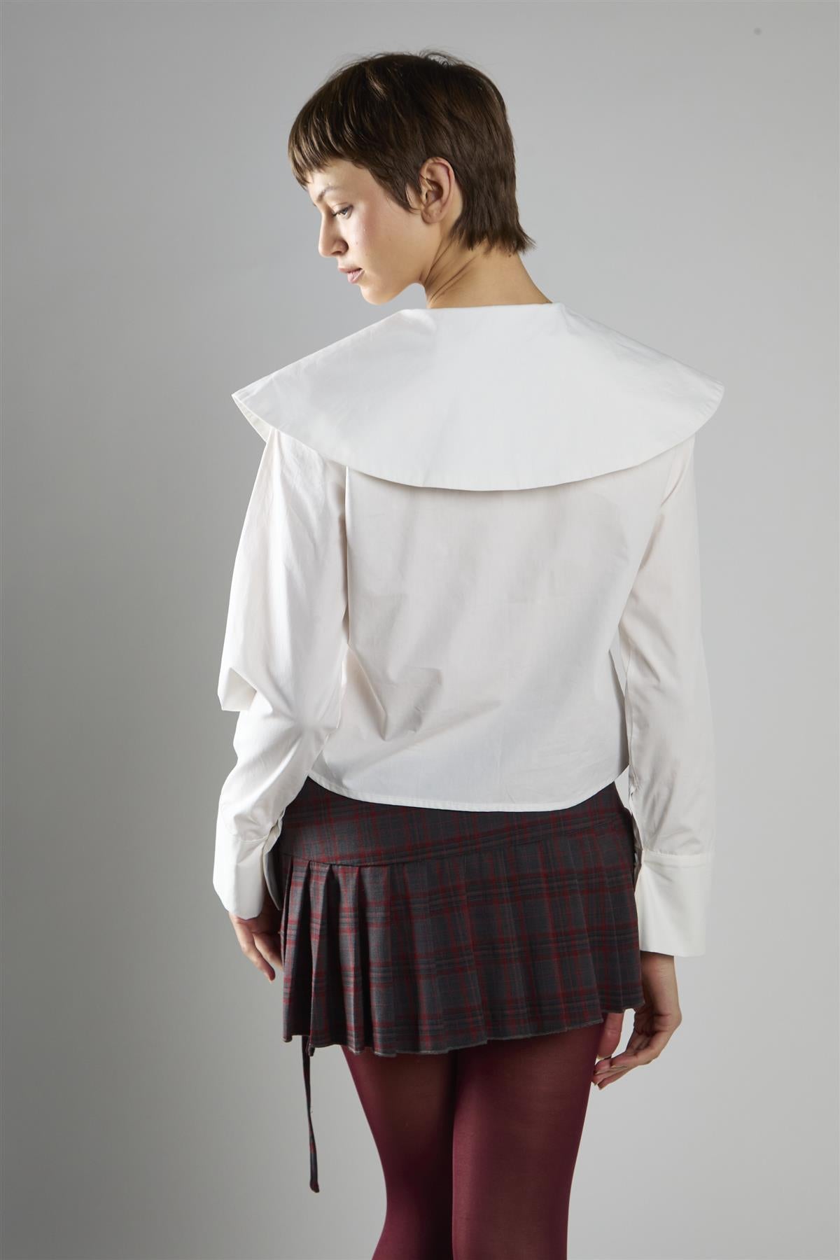 Grey Red Check Pleated Mini Skirt