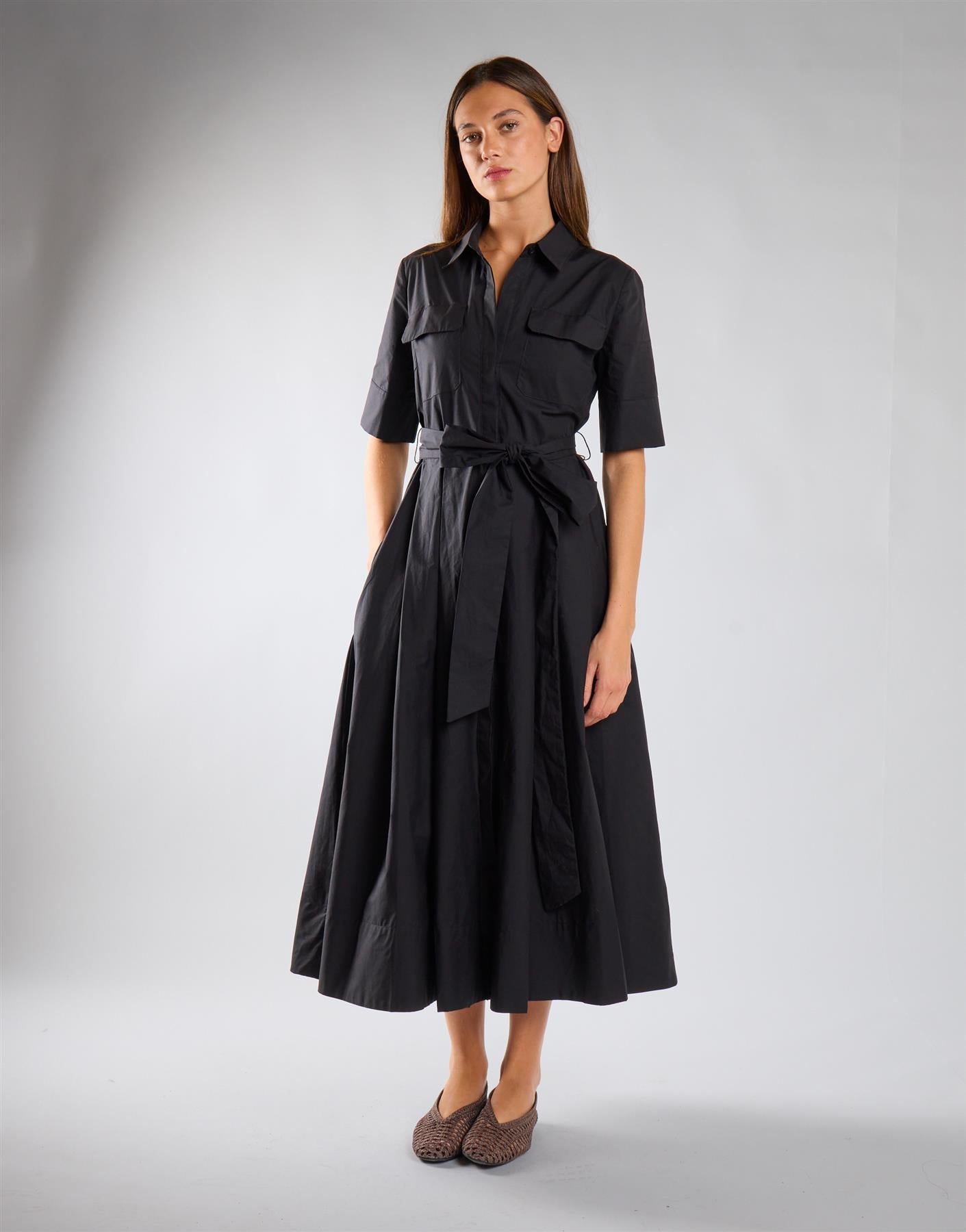 Black Belted Shirt Dress
