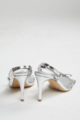 Silver Strappy Bow Barely There-Heels