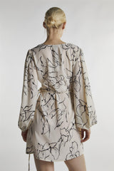 Stone-Sketch-Print Long-Sleeve-Wrap Mini-Dress