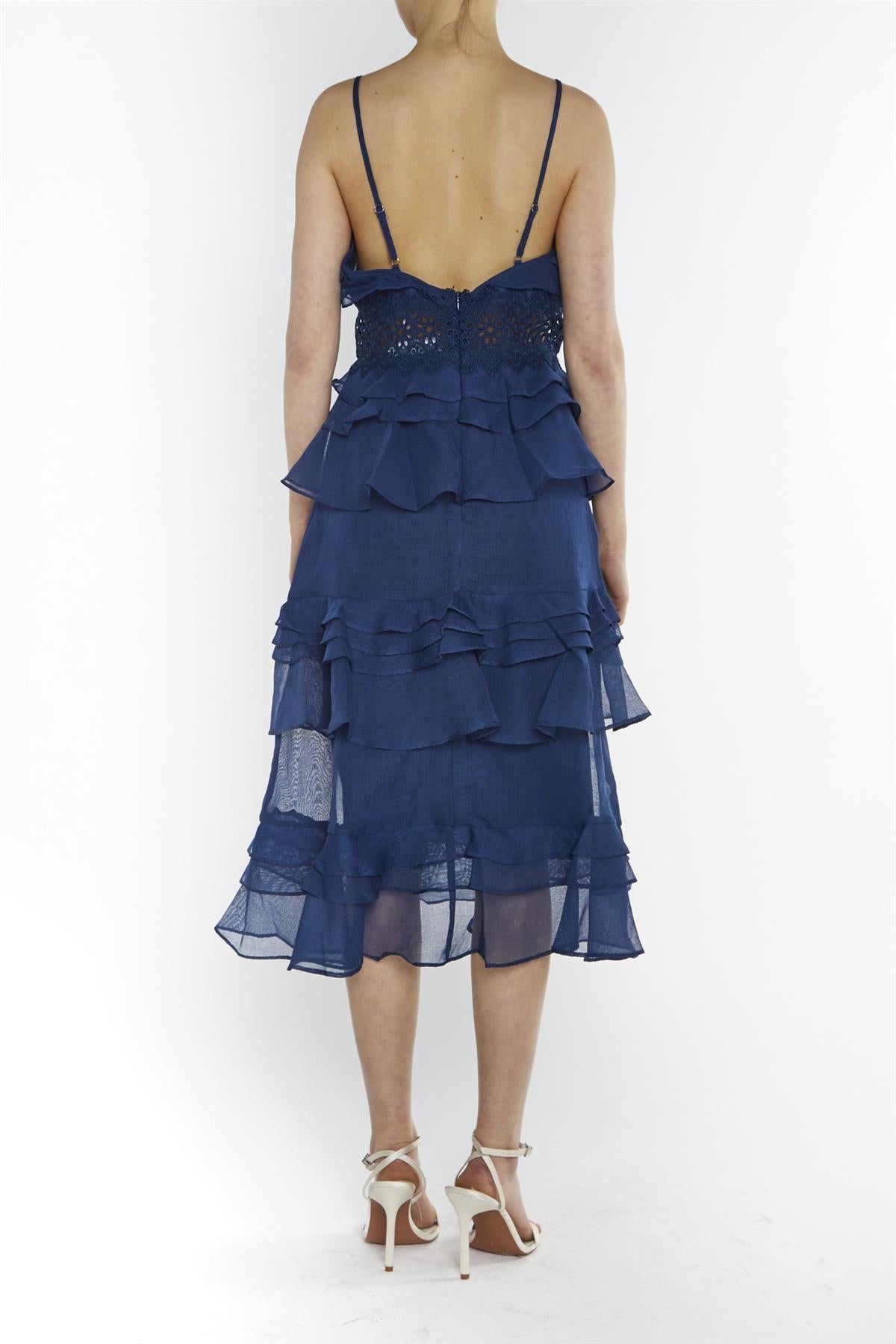 Viola Navy Tiered Ruffle Midi Dress