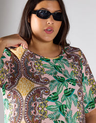 Glamorous Curve Women's Pink Leaf Paisley Dress