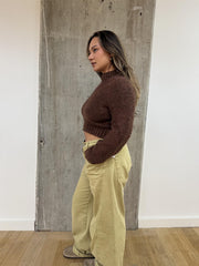 Brown Crew Neck Crop-Jumper