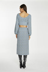 Pencil Midi Skirt - Blue Lime Ditsy
