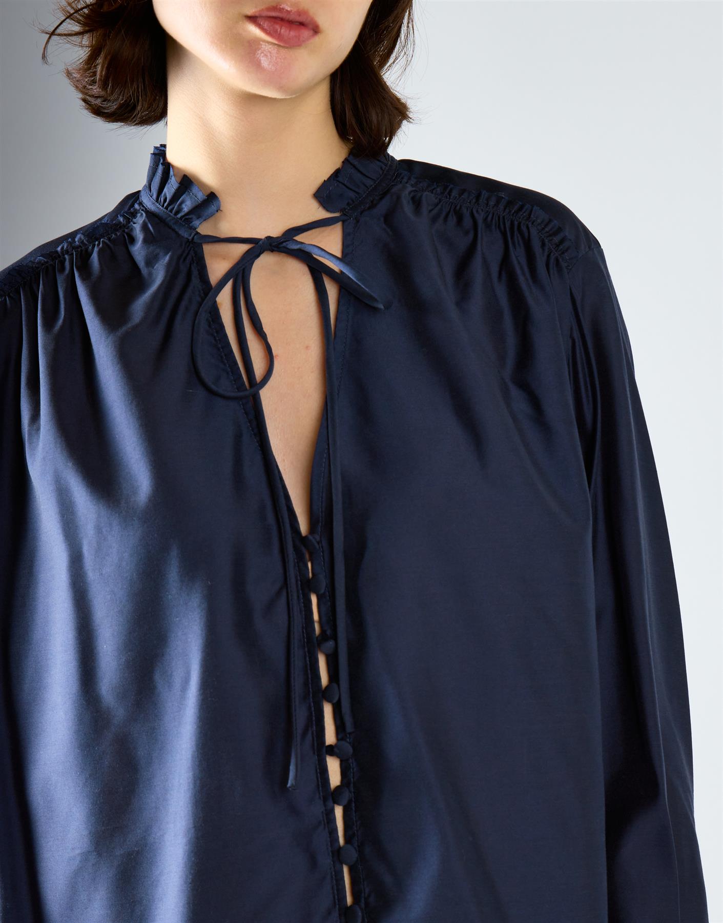 Navy Tie Chiffon Blouse