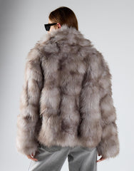 Grey Multi Fur Oversized Collar Short Fur Coat