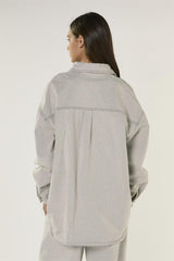 Light Grey Long Sleeve Denim Shirt with Snap On Buttons