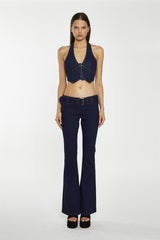 Indigo Wash Flared Denim Low-Rise-Jeans