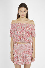 White-Red Tulip Bardot -Top