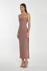 Rose-Glitter Lace-Up Back Midaxi-Dress
