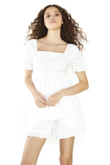 White Peplum Square-Neck-top