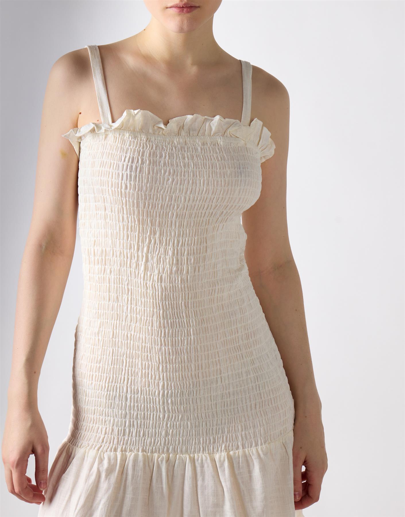 Frill Short Square Neck Dress - Off White