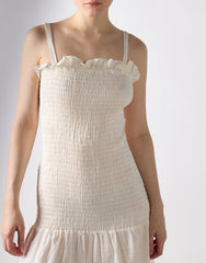 Frill Short Square Neck Dress - Off White