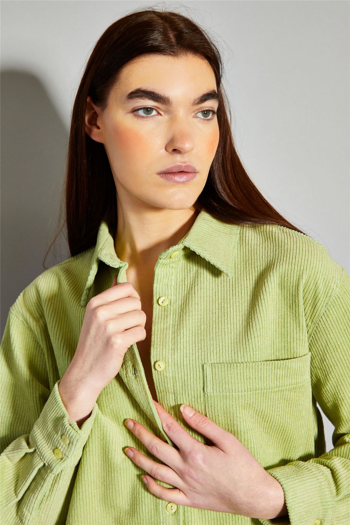 Pistachio Corduroy Button Front Shirt