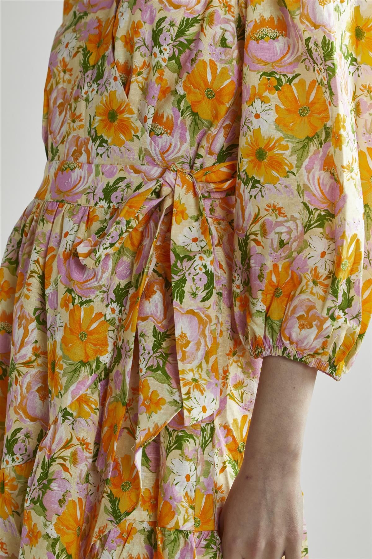 Multi Wallpaper Floral Puff Sleeve Mini Dress