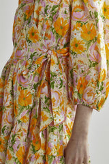Multi Wallpaper Floral Puff Sleeve Mini Dress