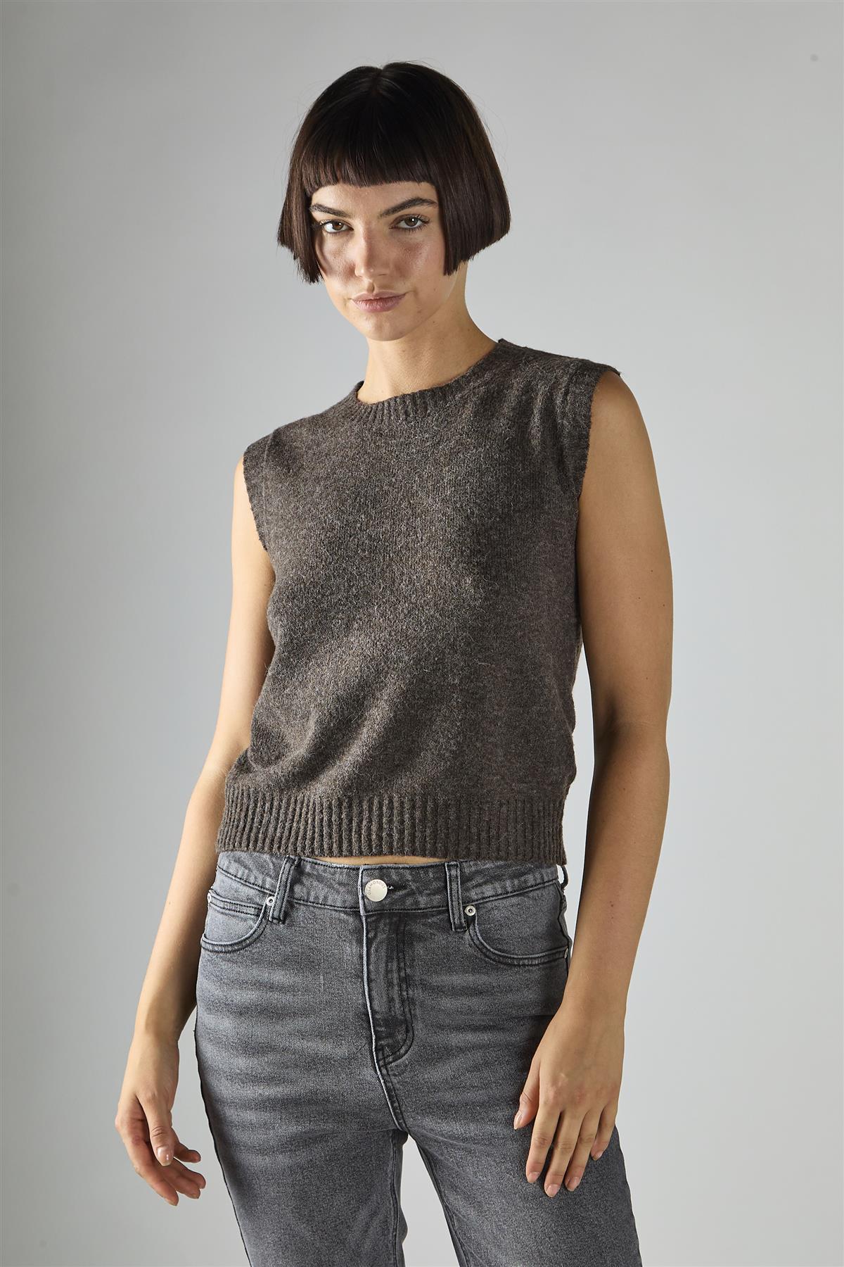 Dark-Brown-Marl Vest Sleeveless Top