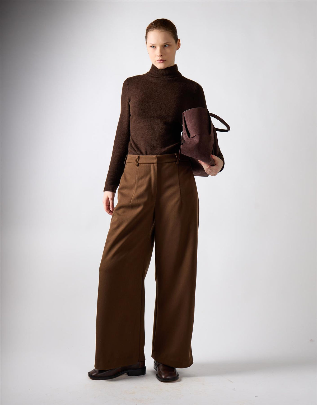 Khaki Brown Wide Leg Suit Trousers