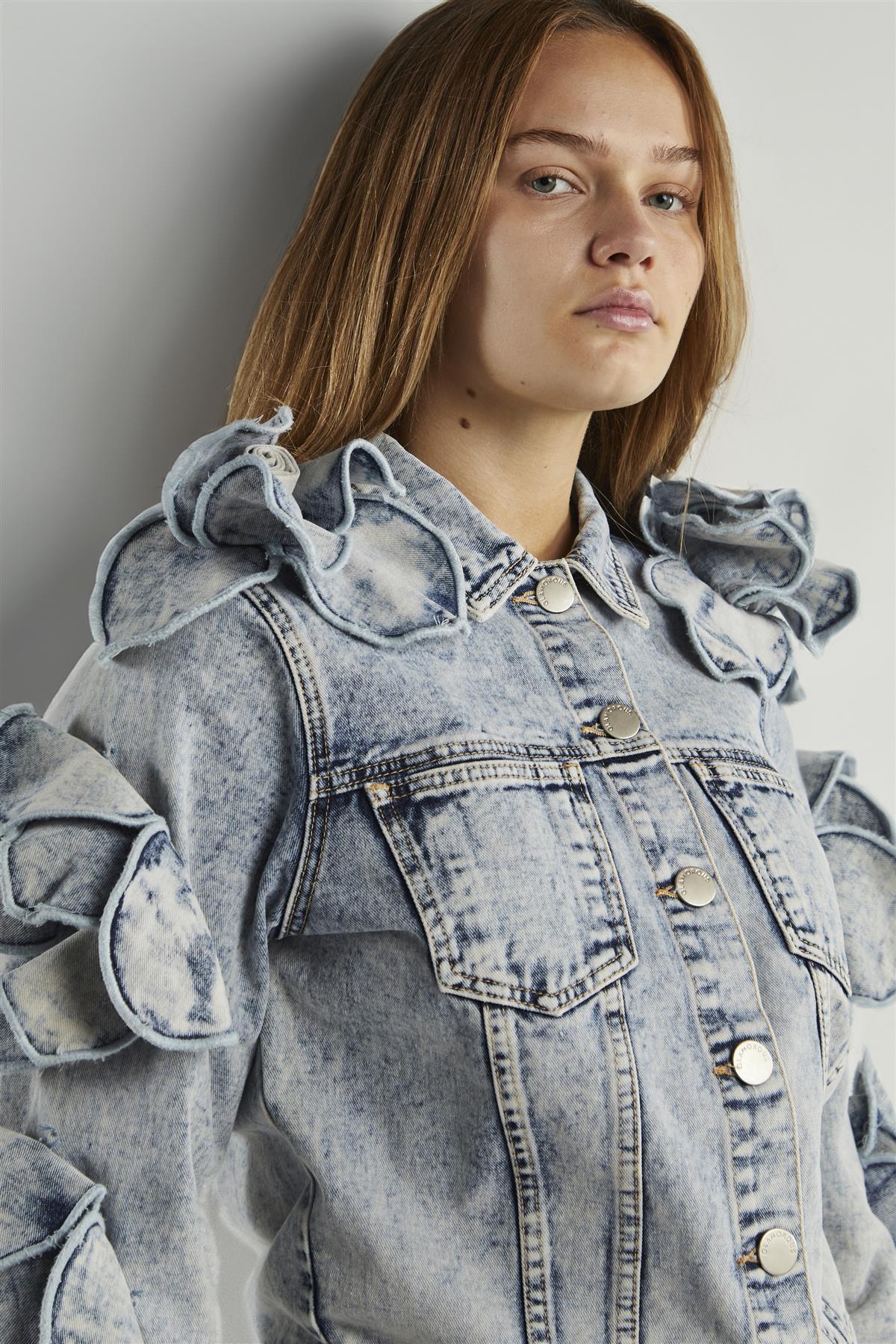 Acid Wash Flower Denim Jacket