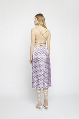Lilac Heart Metallic Cowl Neck Midi Dress