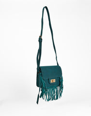 Teal Fringe Mini Crossbody Bag