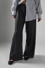 Dark-Grey-Pinstripe Wide-Leg Trousers