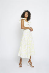 Yellow-Brushstroke-Flower Sweetheart-Neckline Crop-Top