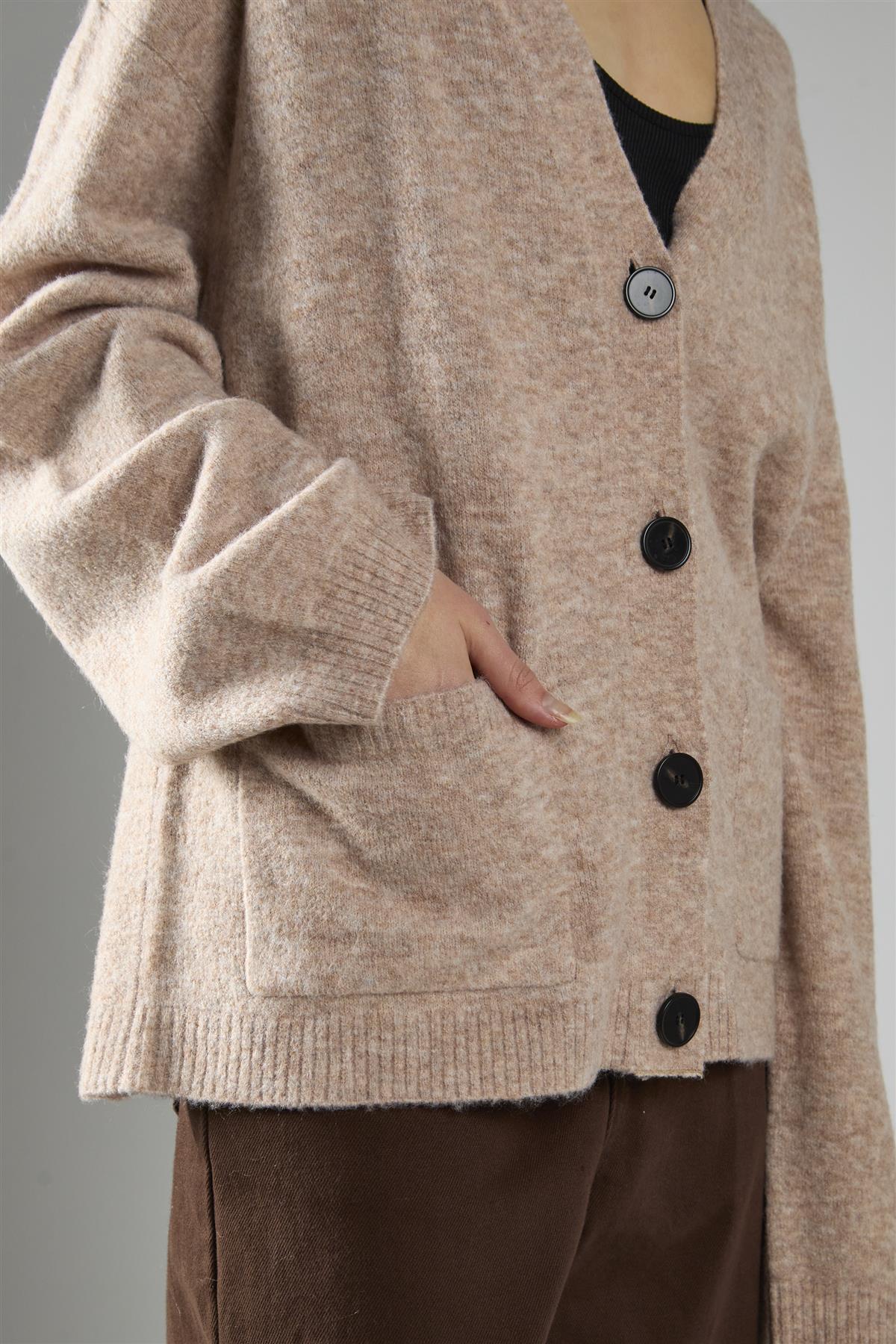 Beige Marl Button-Front V-Neck Cardigan