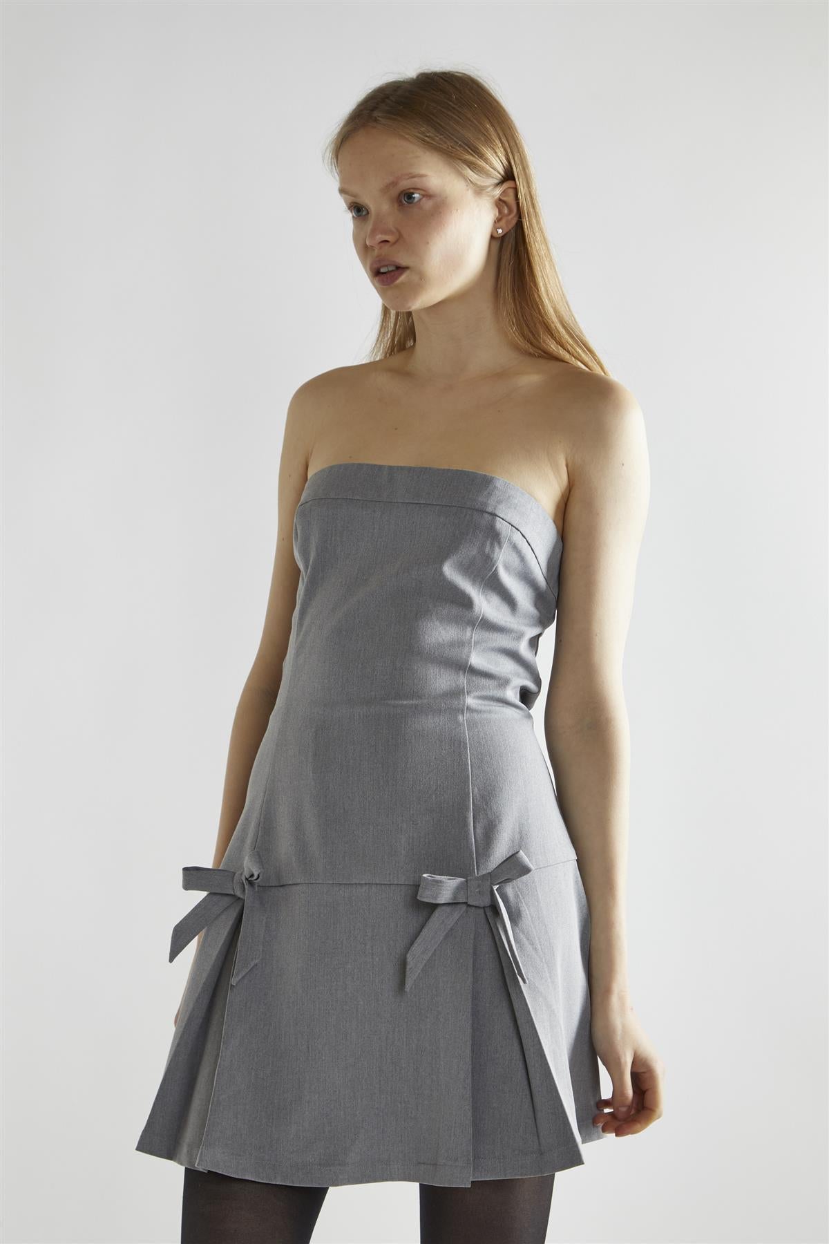 Grey A-Line Bardot Mini-Dress