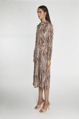 Brown-Snake Long-Sleeve Midi-Dress