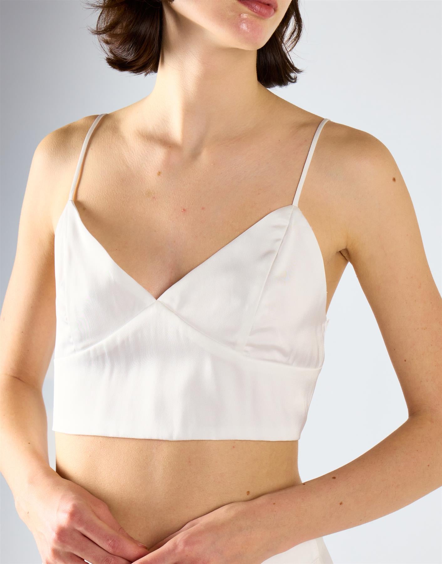 White Satin V-Neck Bralet