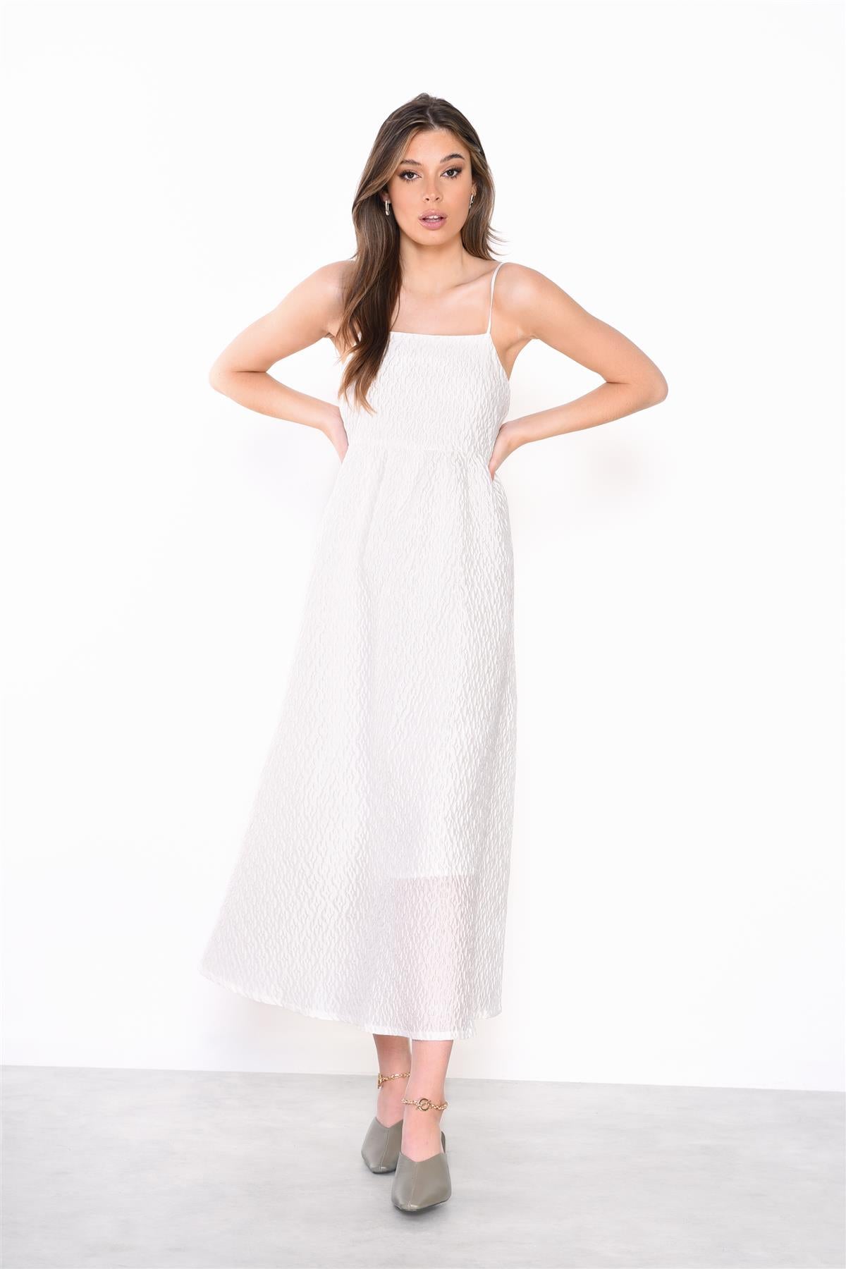Off-White Texture Tie-Back Midi-Dress
