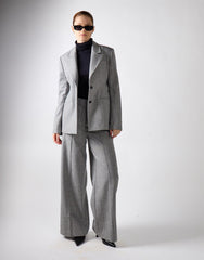 Grey Herringbone Wide Leg Suit Trousers