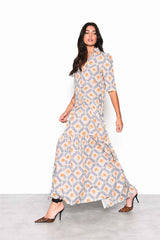 Floral Cottage Gingham Tiered Maxi Dress with Frill Neck
