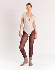 Off White Short Sleeve Keyhole Detail Bodysuit