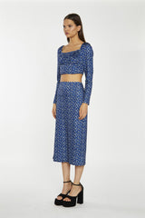 Midi Skirt - Blue Ditsy Flower