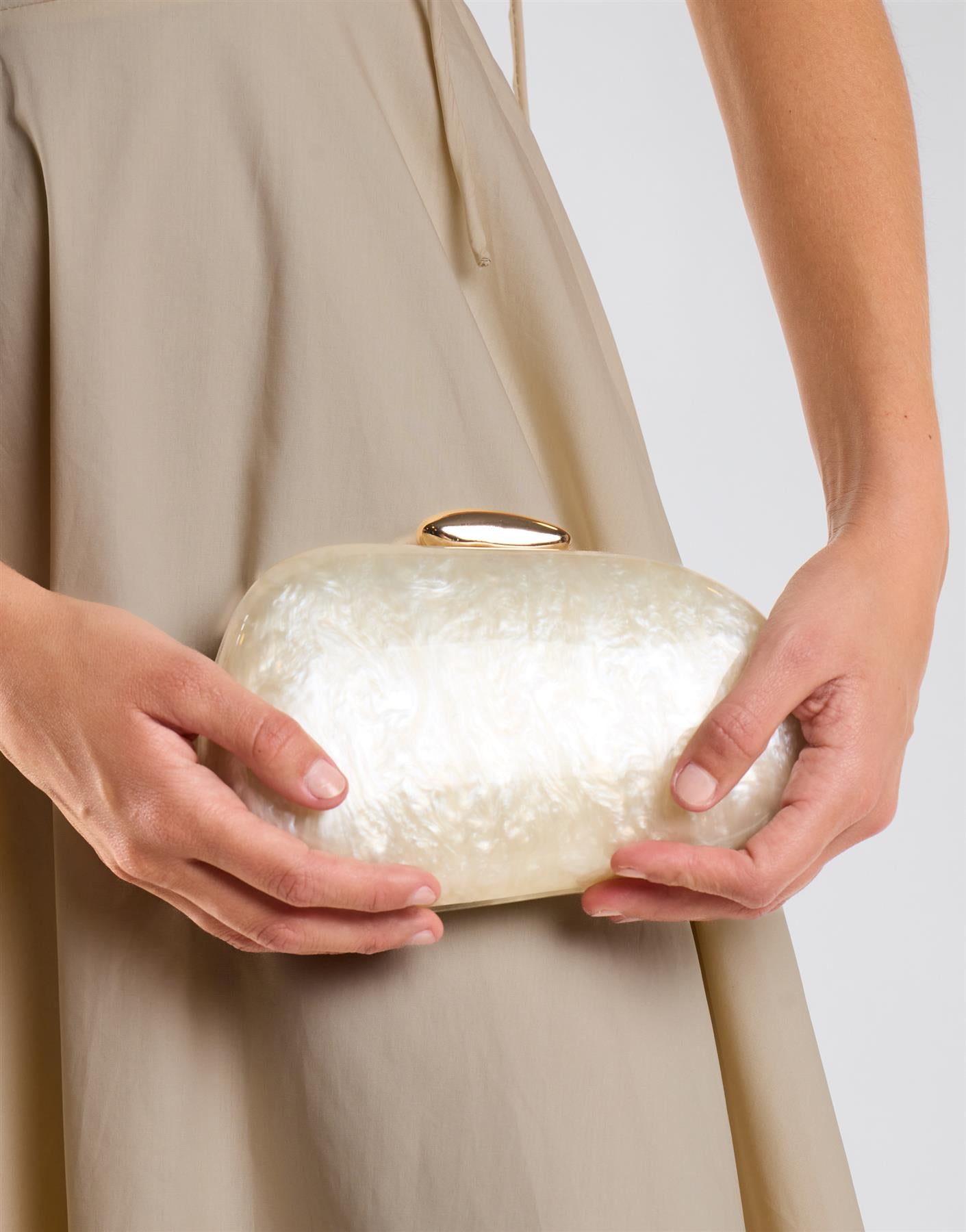 Pearlescent Clutch With Gold Detail - White