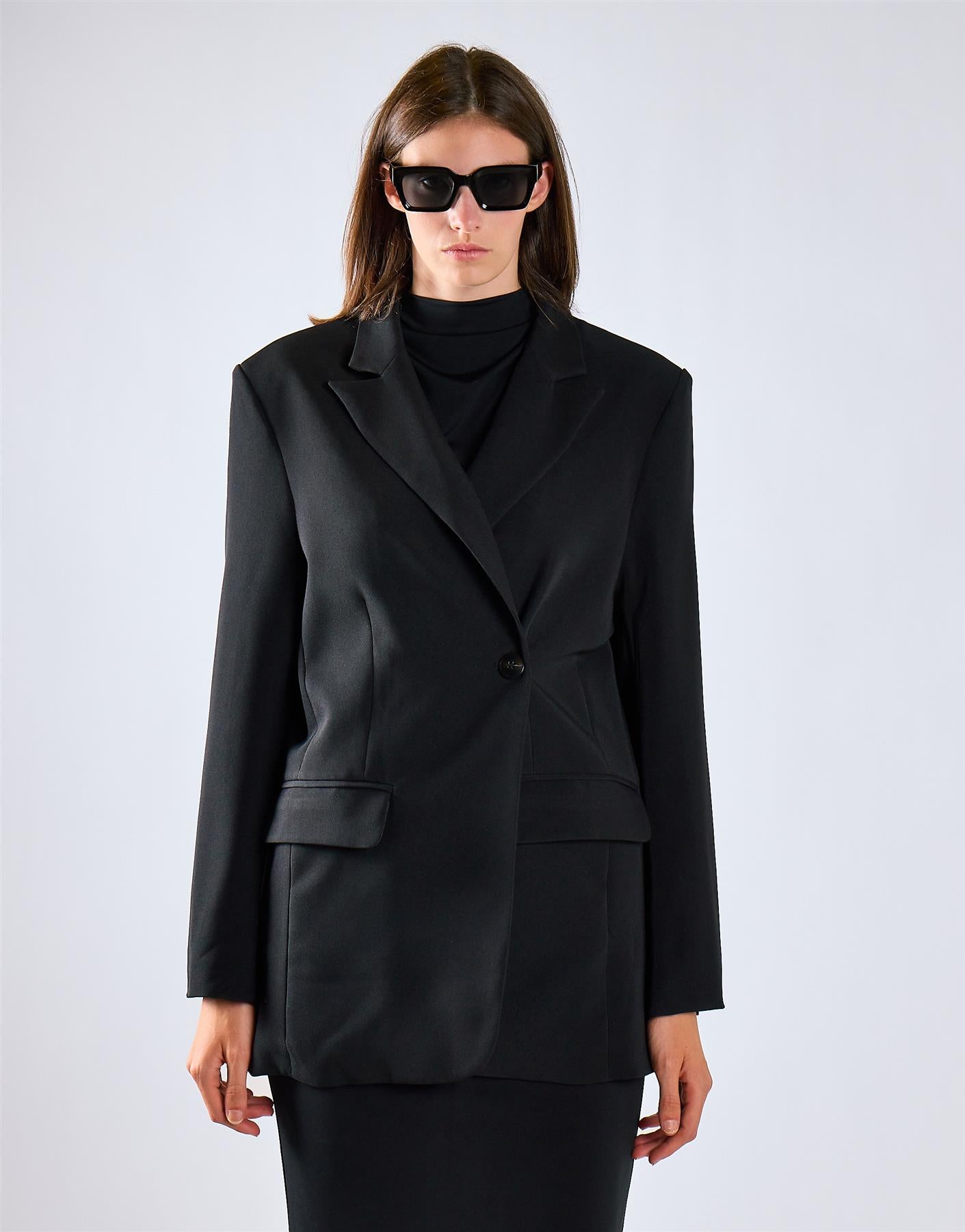 Black Midi Length Suit Jacket