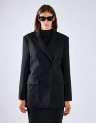 Black Midi Length Suit Jacket