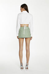 White Waist-Tie Crop-Shirt