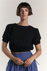 Black Crew-Neck Puff-Sleeve-Top