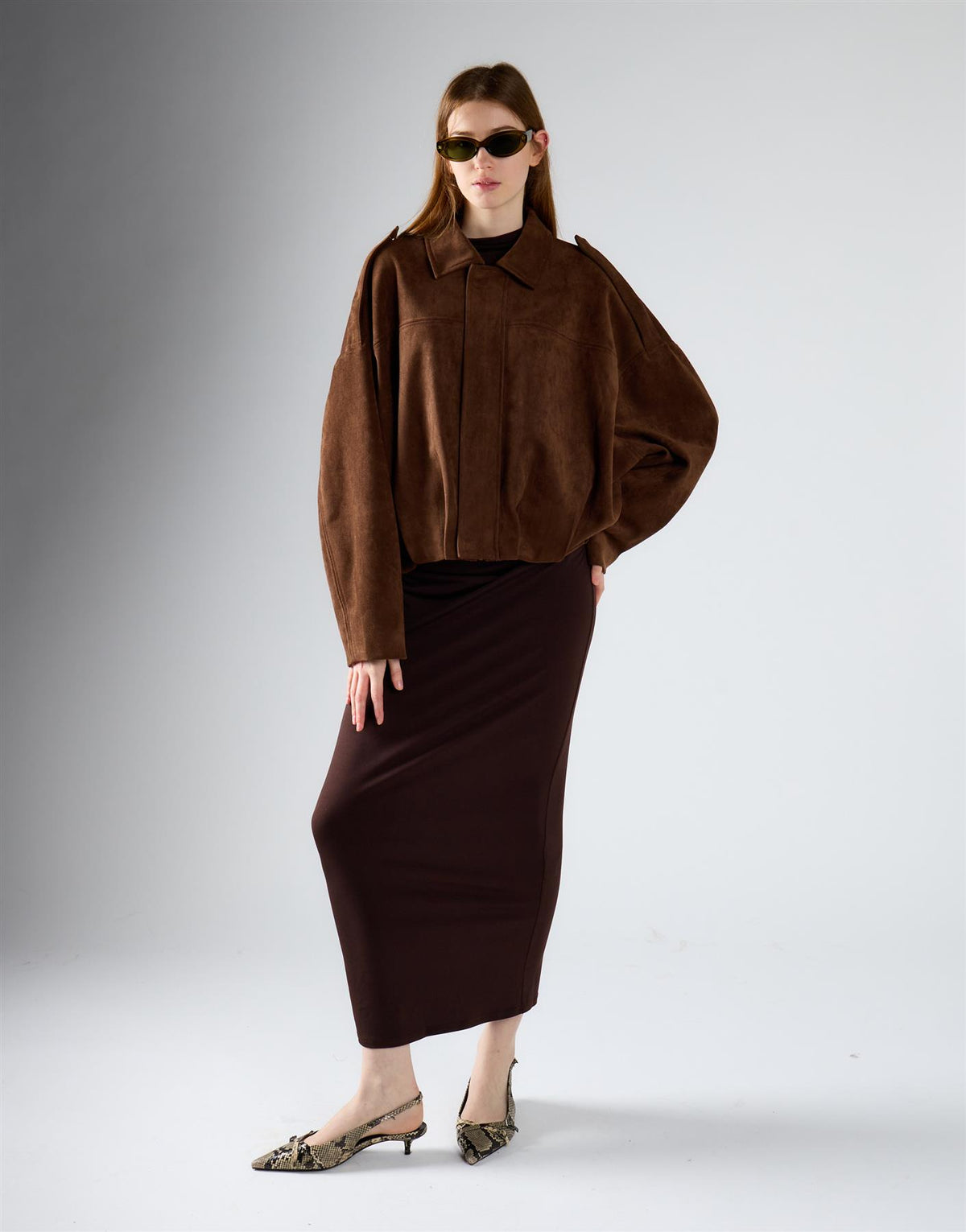 Brown Suede Boxy Collared Jacket