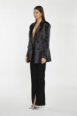 Black Satin High Waisted Wide Leg Trousers