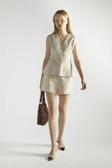 Natural Sleeveless Button Front Vest-Top
