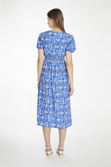 Blue-Tile Button-Front Midaxi-Dress