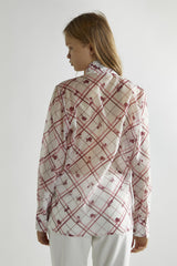 Burgundy Floral Check Tie Detail Blouse