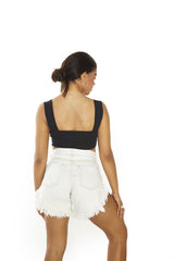 Black Square-Neck Crop-Top
