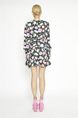 Black-Lilac Floral Wrap Mini-Dress