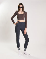 Agon Women's Brown Long Sleeve Square Neck Top